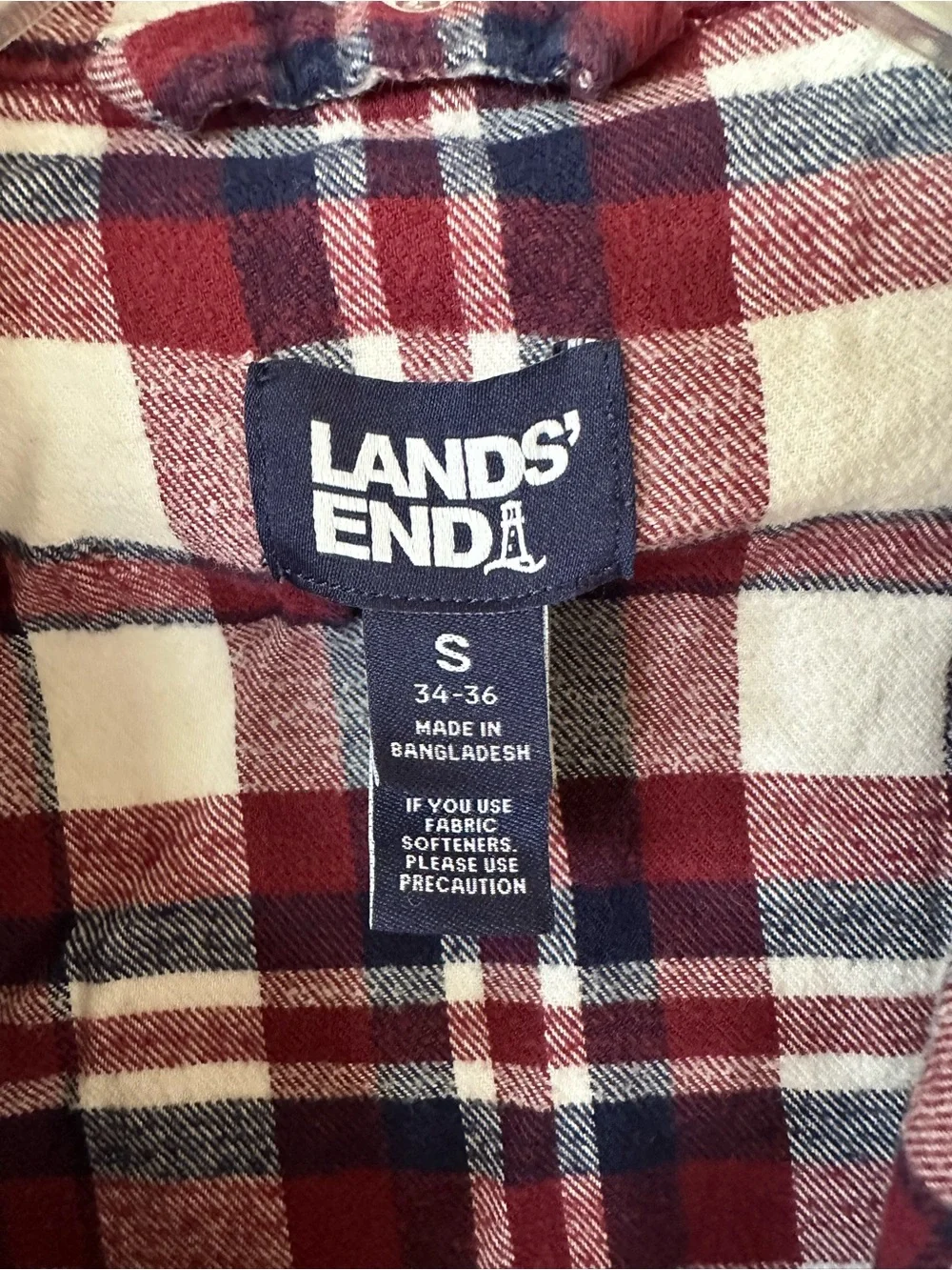 Lands' End Burgundy, Navy & Cream Plaid Flannel 2 piece PJ set